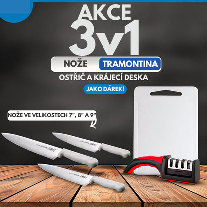 Nože Tramontina 3v1 s brouskem + prkénko ZDARMA