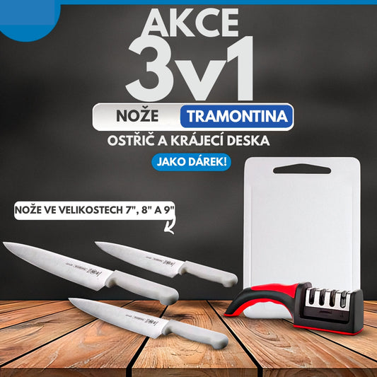 Nože Tramontina 3v1 s brouskem + prkénko ZDARMA